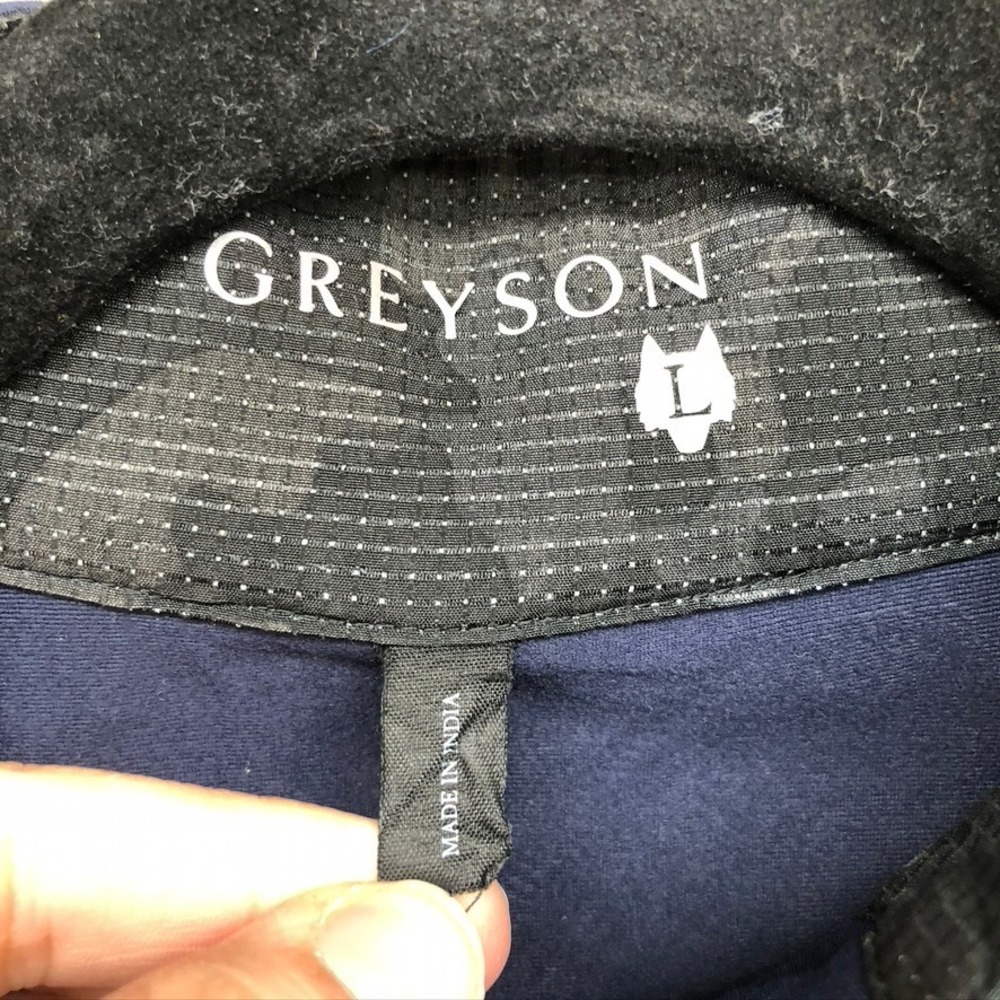 Greyson Quarter Zip Pullover Mens Large Navy Blue Wolf Logo Stretch Golf Top - Picture 3 of 9